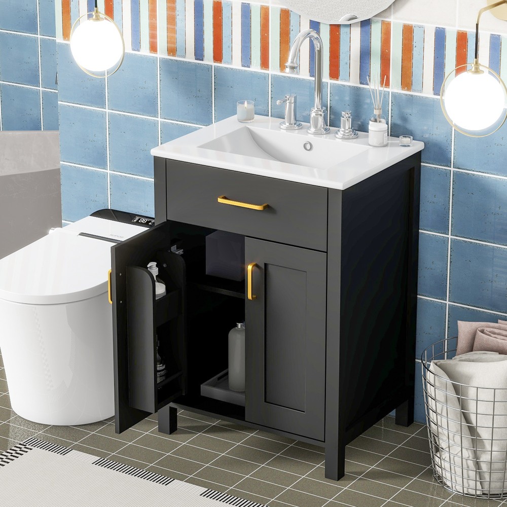 24″Bathroom Vanity Combo with Ceramic sink, Luxurious Space-Saving Vanity