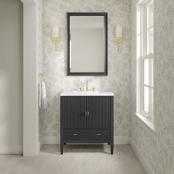 30″ James Martin Myrrin 485-V30-CBO-3WZ Vanity Cabinet White Zeus Silestone Top