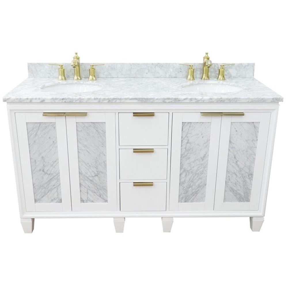 Trento 61″ Double Oval Sink Solid Wood Vanity in White/White Carrara