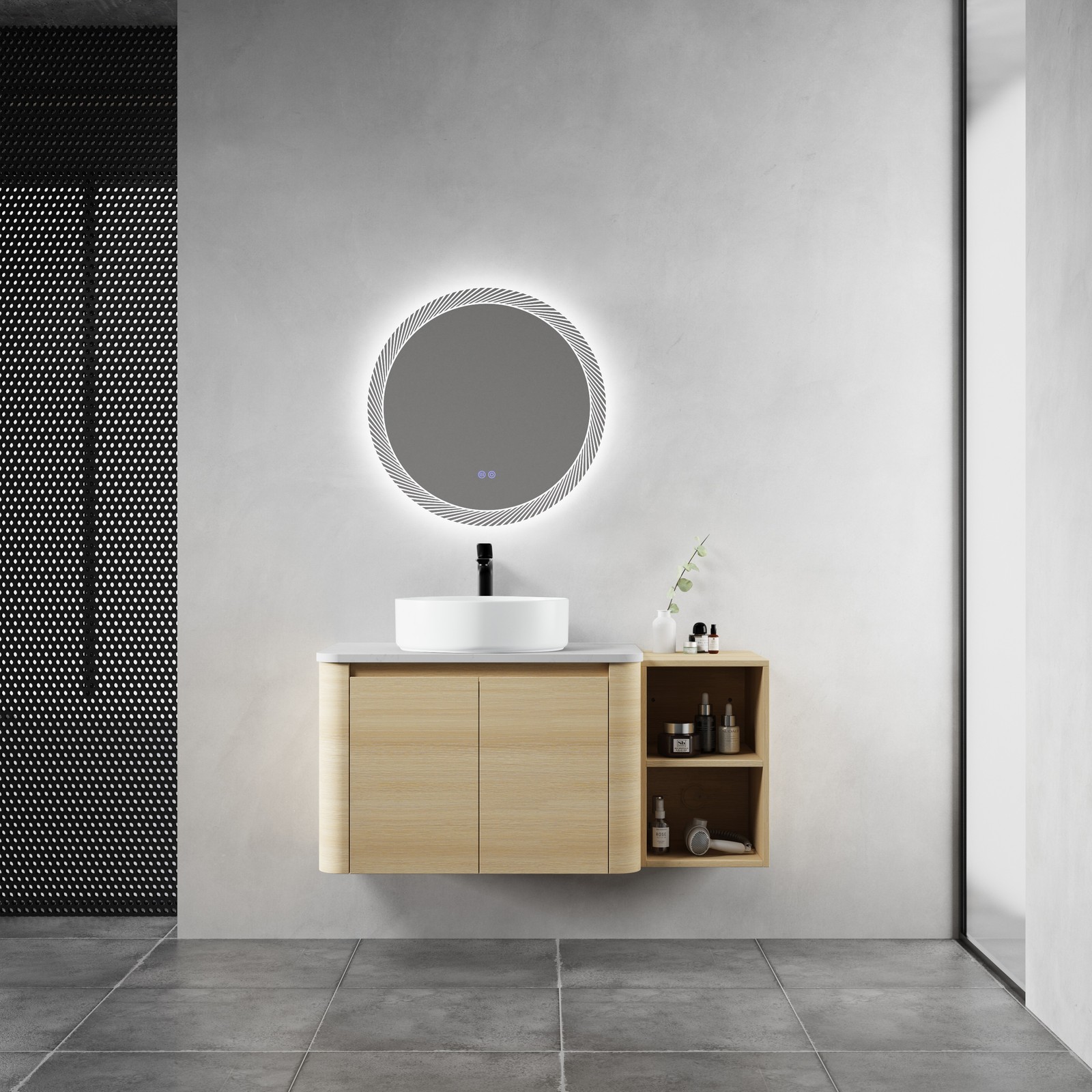 42in Plywood Floating Bathroom Vanity W/White Ceramic Basin Sink Storage Shelves