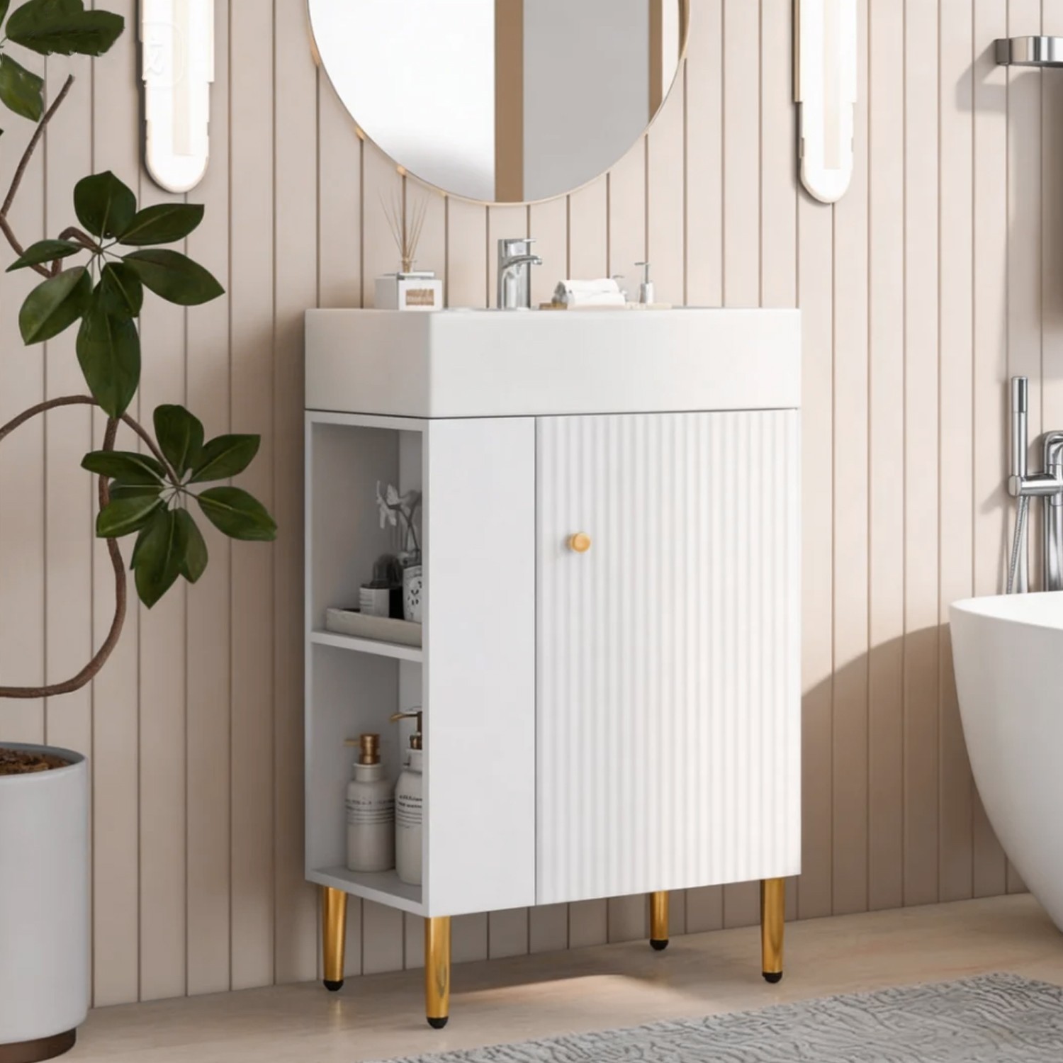 21.6 inch Large Storage Bathroom Sink High-Quality Sink Vanity in White Finish