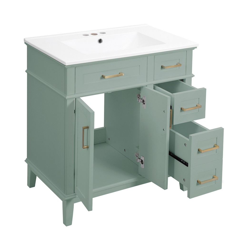 30″ Bathroom Vanity w/Sink, Freestanding Vanity Storage Cabinet, 2 Drawers,Doors