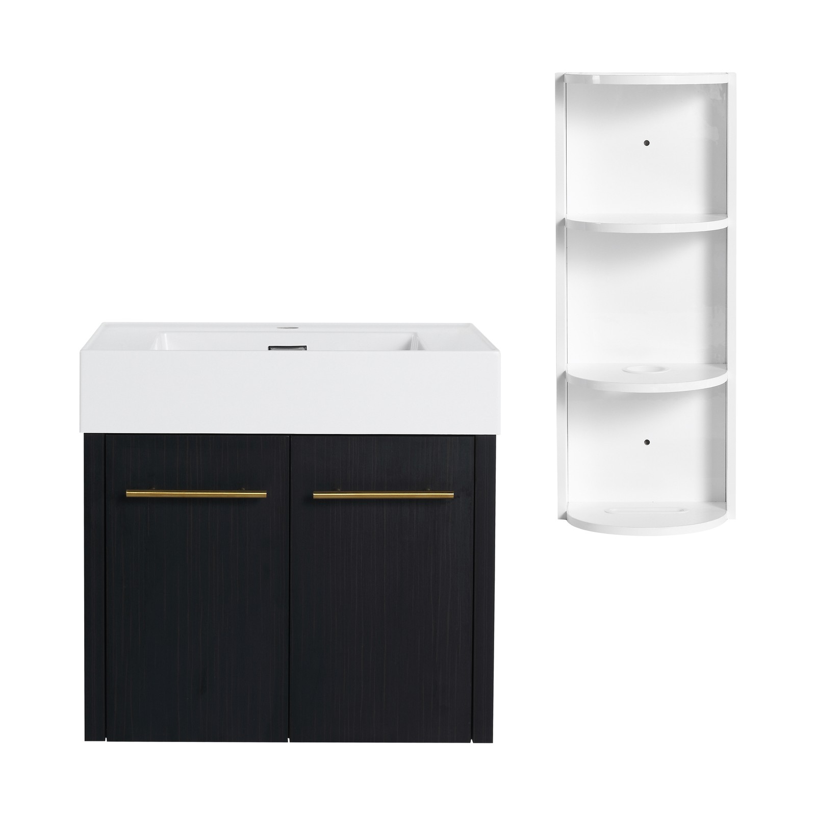 24In Plywood Wall-Mounted Bathroom Vanity W/Resin Sink Doors + Side Storage Rack
