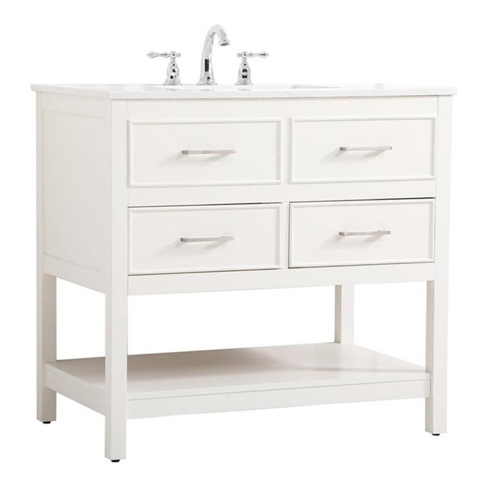 Pemberly Row 36″ Aluminum Alloy & MDF Single Bathroom Vanity in White