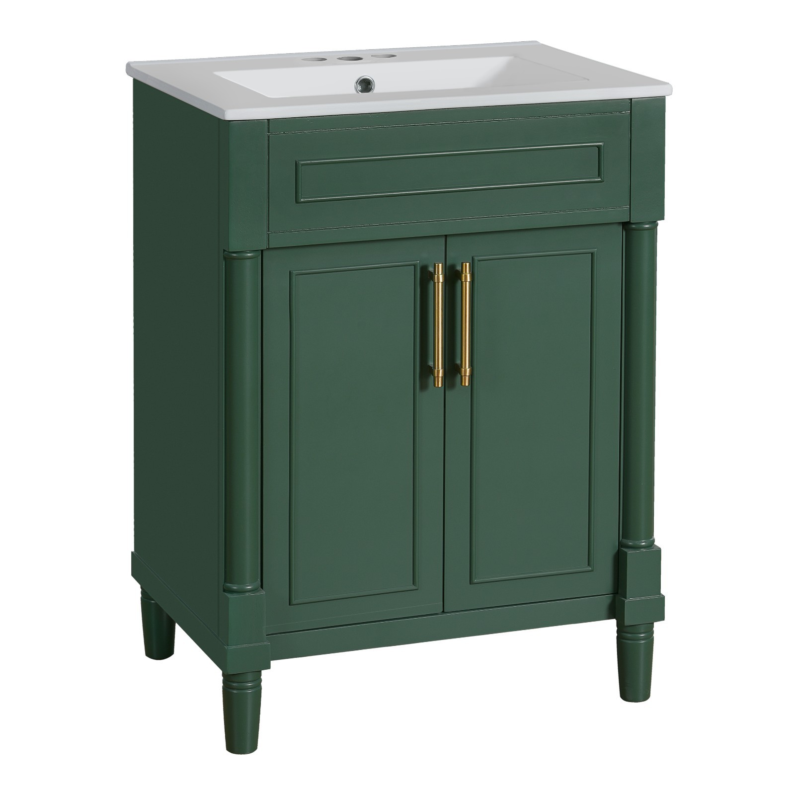 24″ Bathroom Vanity with Integrated Ceramic Sink, Bathroom Cabinet with 2 Doors