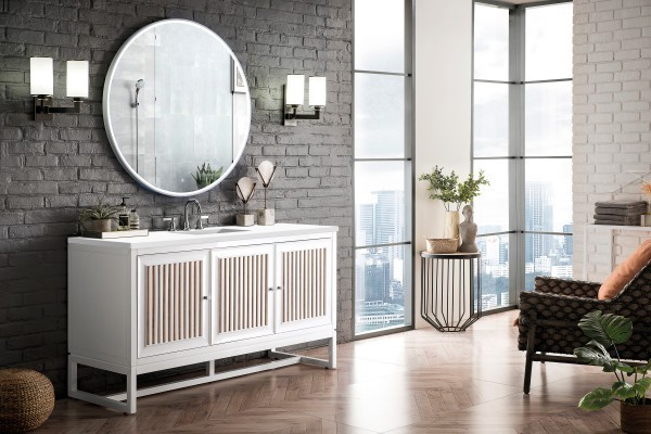 60″ James Martin Athens E645-V60S-GW-3WZ Vanity Cabinet White Zeus Silestone Top