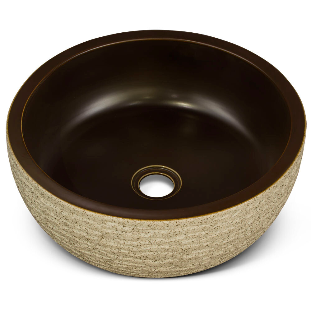 US Seller – 16in Abstract Design Off White Textured Oriental Porcelain Basin