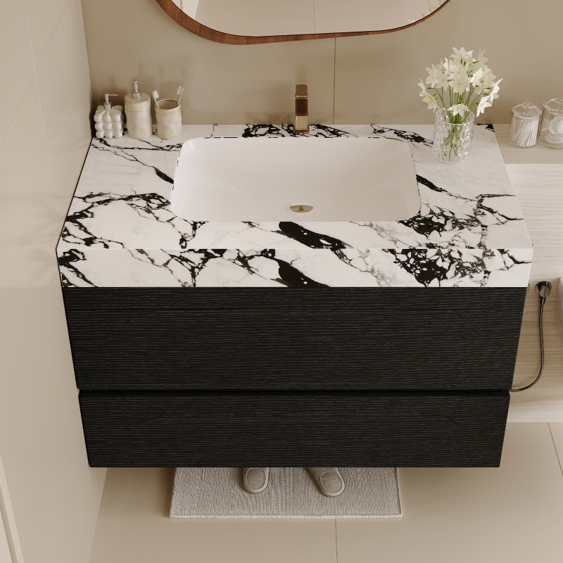 29.9″ Modern Floating Bathroom Vanity with Faux Marble Top and Ceramic Sink