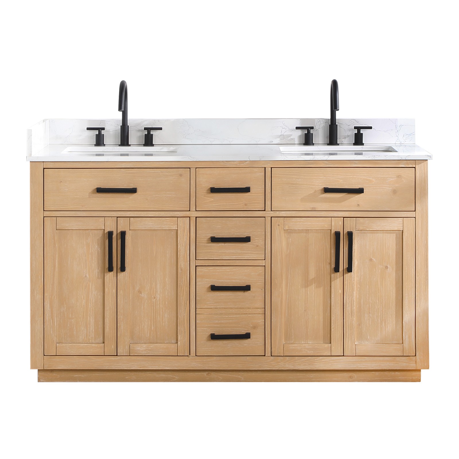 Gavino 60″ Wood Vanity in Light Brown with Composite Stone Top no Mirror