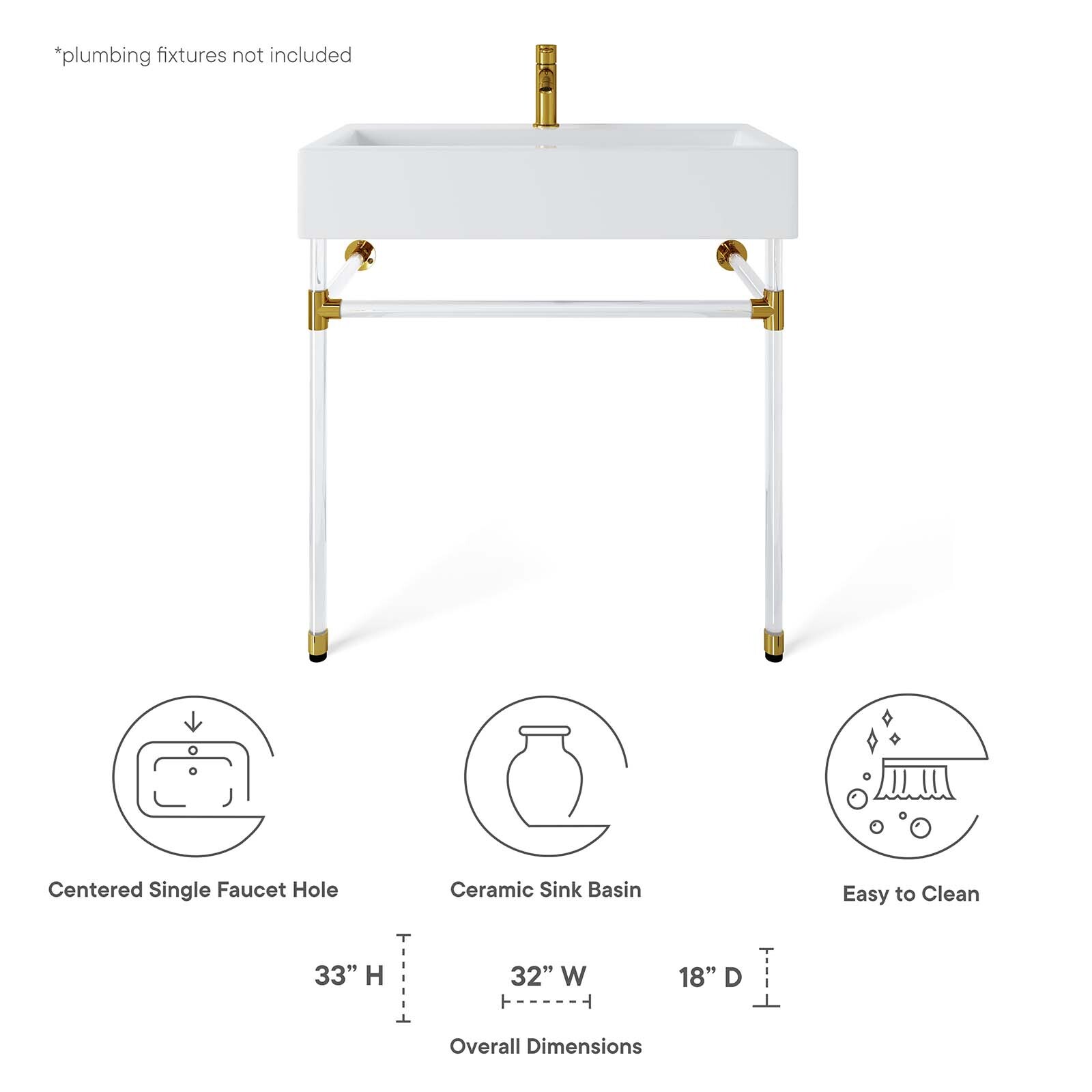 Modway Redeem 32″ Wall-Mount Acrylic Bathroom Vanity