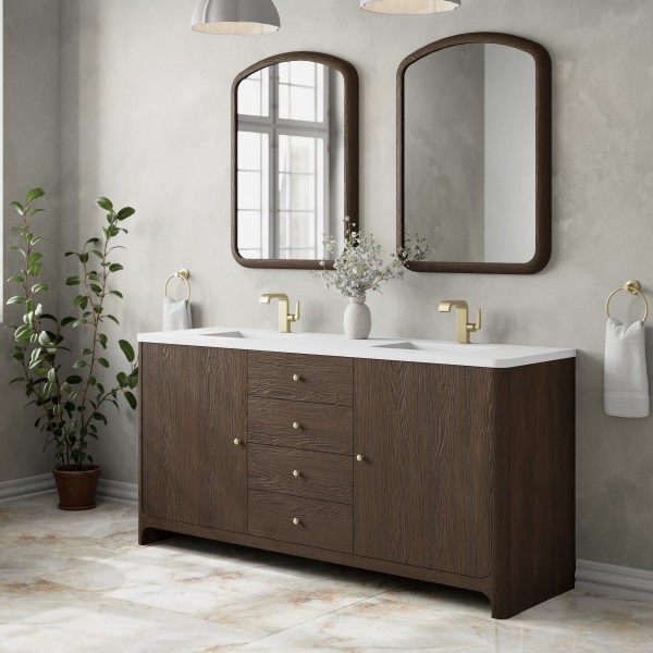72″ James Martin Gracyn D125-V72-SBL-3WZ Double Vanity Cabinet White Zeus Top