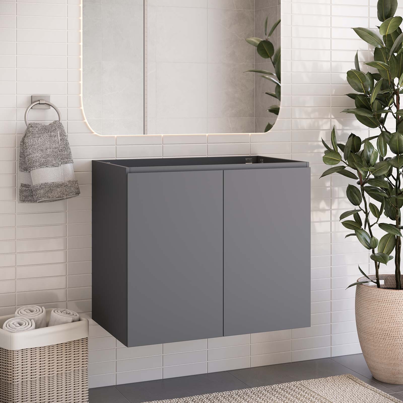 Modway Vitality 30″ Wall-Mount Bathroom Vanity in Gray