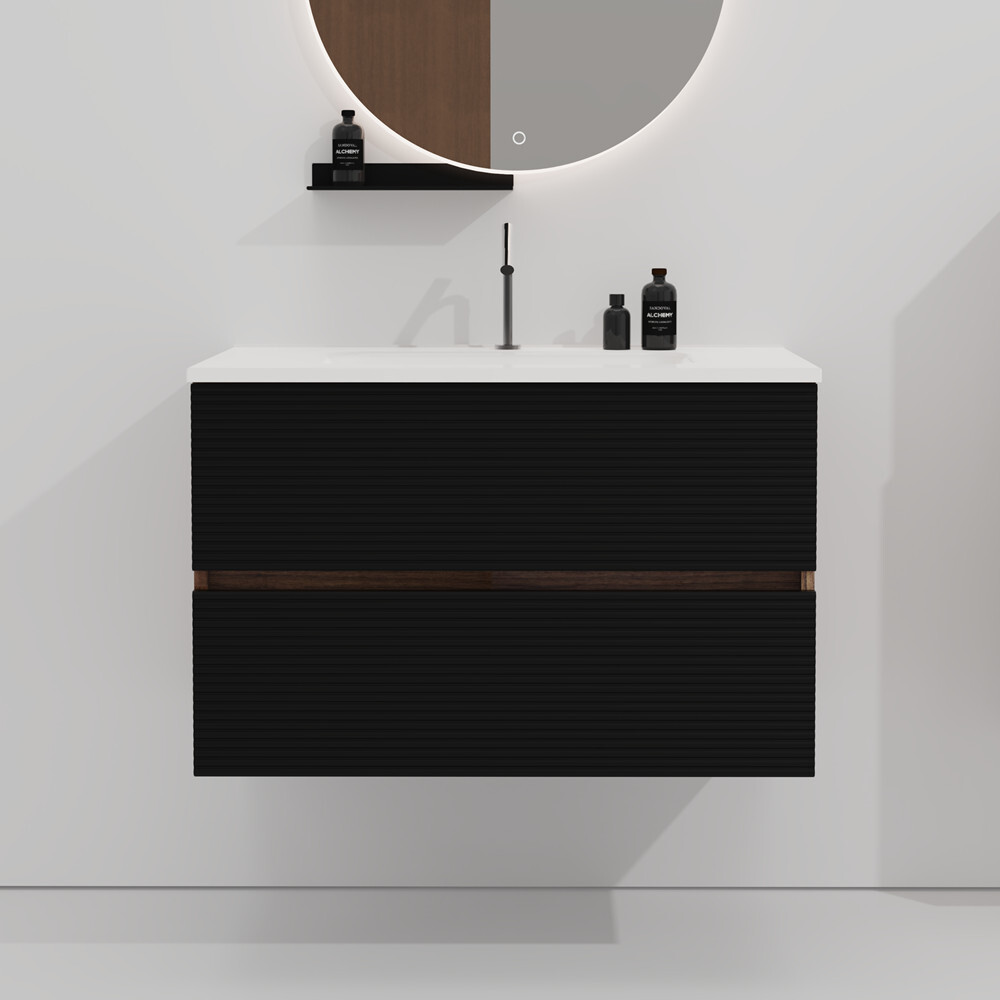 24″ 30″ 36″ Wall Mounted Bathroom Vanity w/Sink,Floating Vanity Cabinet,2 Drawer