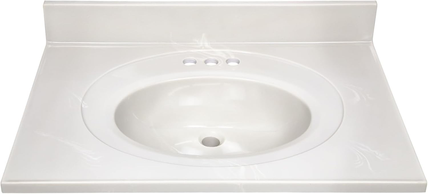 Vanity Top with Sink, 4 in Backsplash, Cultured Marble, Centerset, Ivory, 31 …