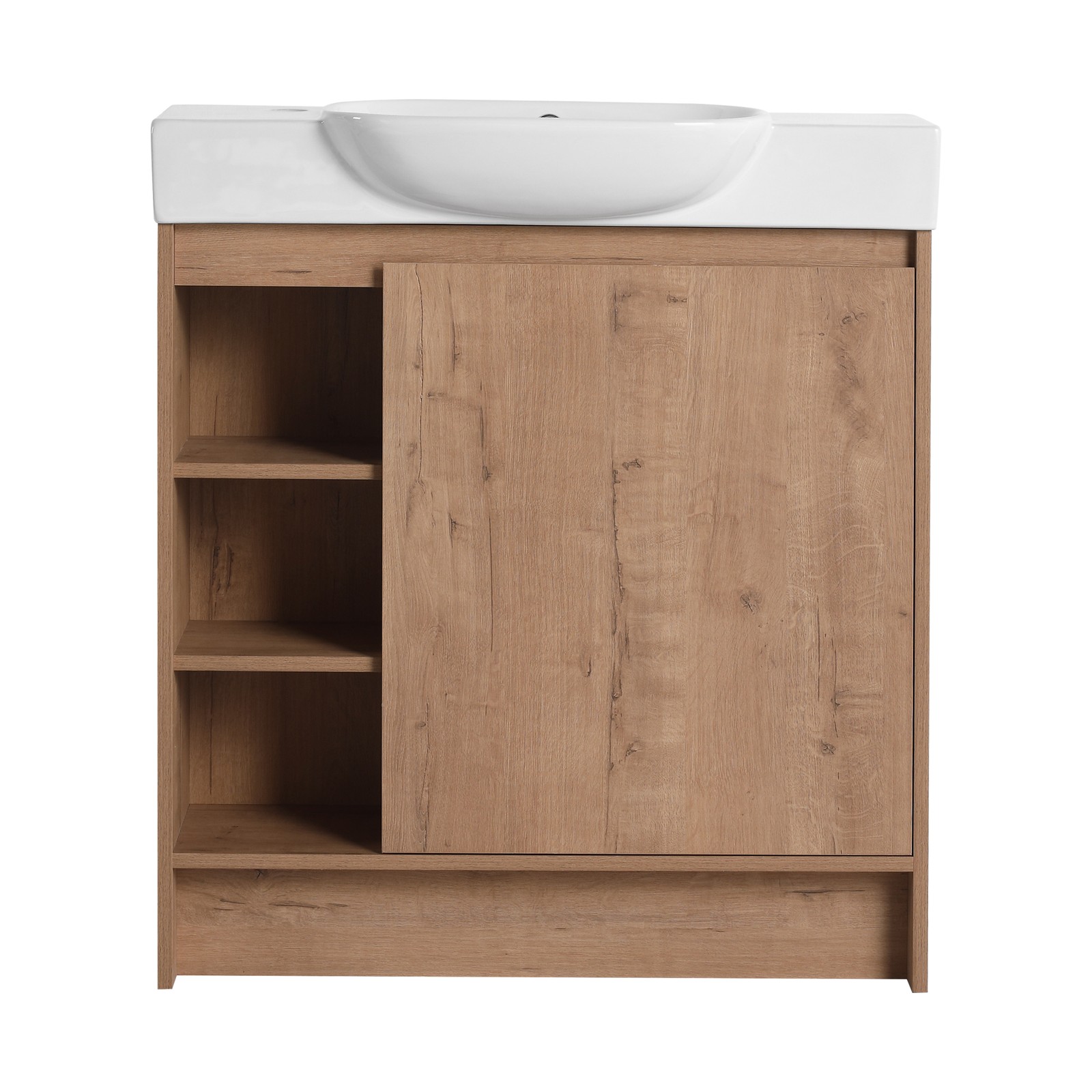 30in Plywood Freestanding Bathroom Vanity W/ Ceramic Sink Storage Door Shelf Oak