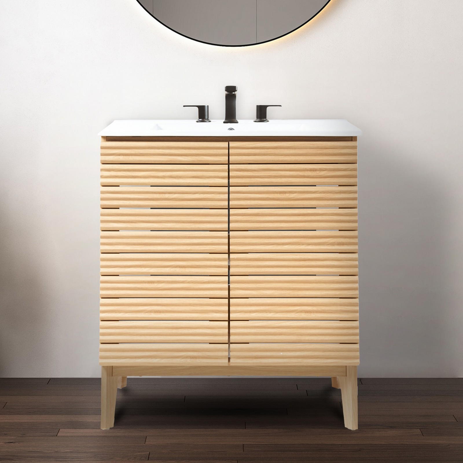 Calandre 30 in. W x 18 in. D x 33 in. H Thin Linear Slat Modern Farmhouse 2-Shel