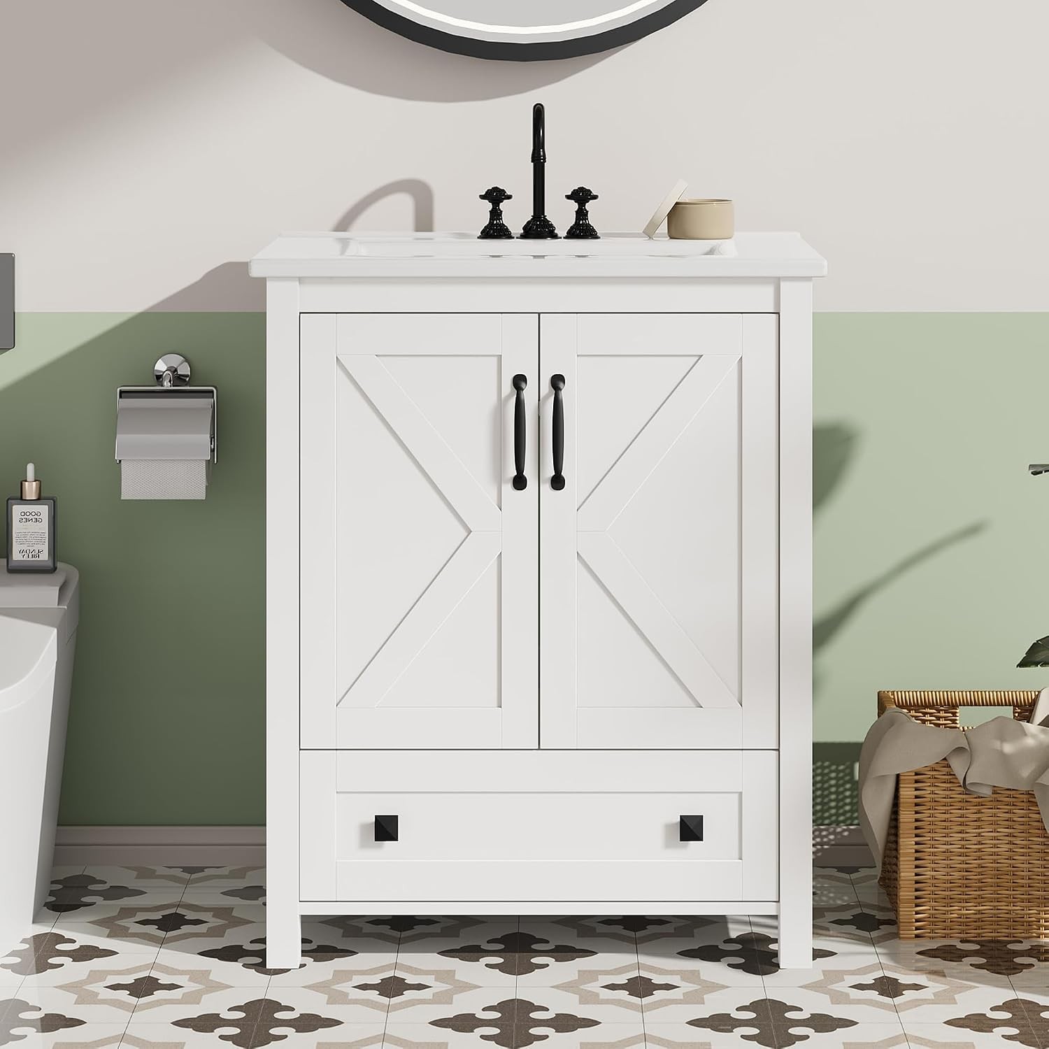 30” Bathroom Vanity with Sink Freestanding Cabinet 2 Colors w/ 2 Doors & Drawer