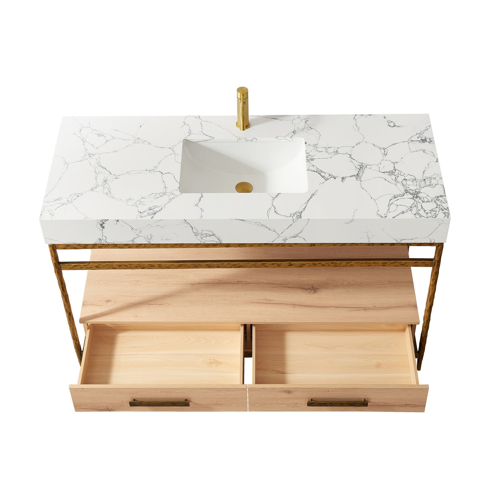 Dhaka 55″ Single Vanity in Yellow Bronze Metal Support with Composite Stone Top