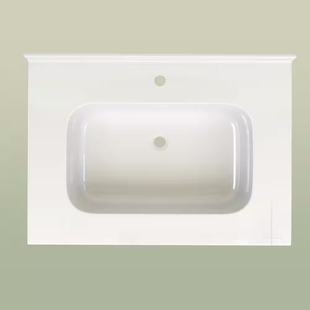 30 In. W X 22 In. D Solid Surface White Rectangular Bath Vanity Top with Single