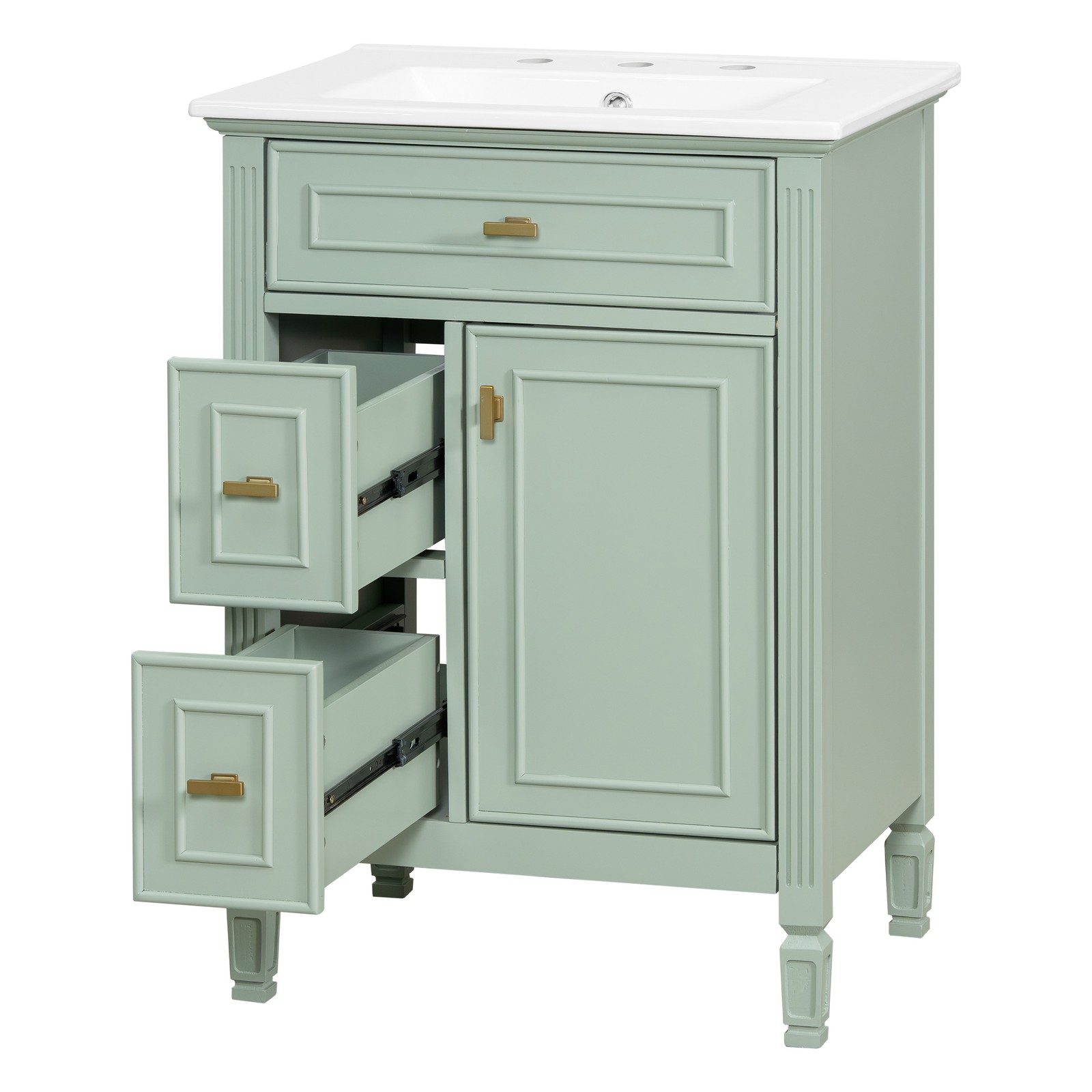 24″ Bathroom Vanity with Sink, Solid Wood & MDF Cabinet, Green