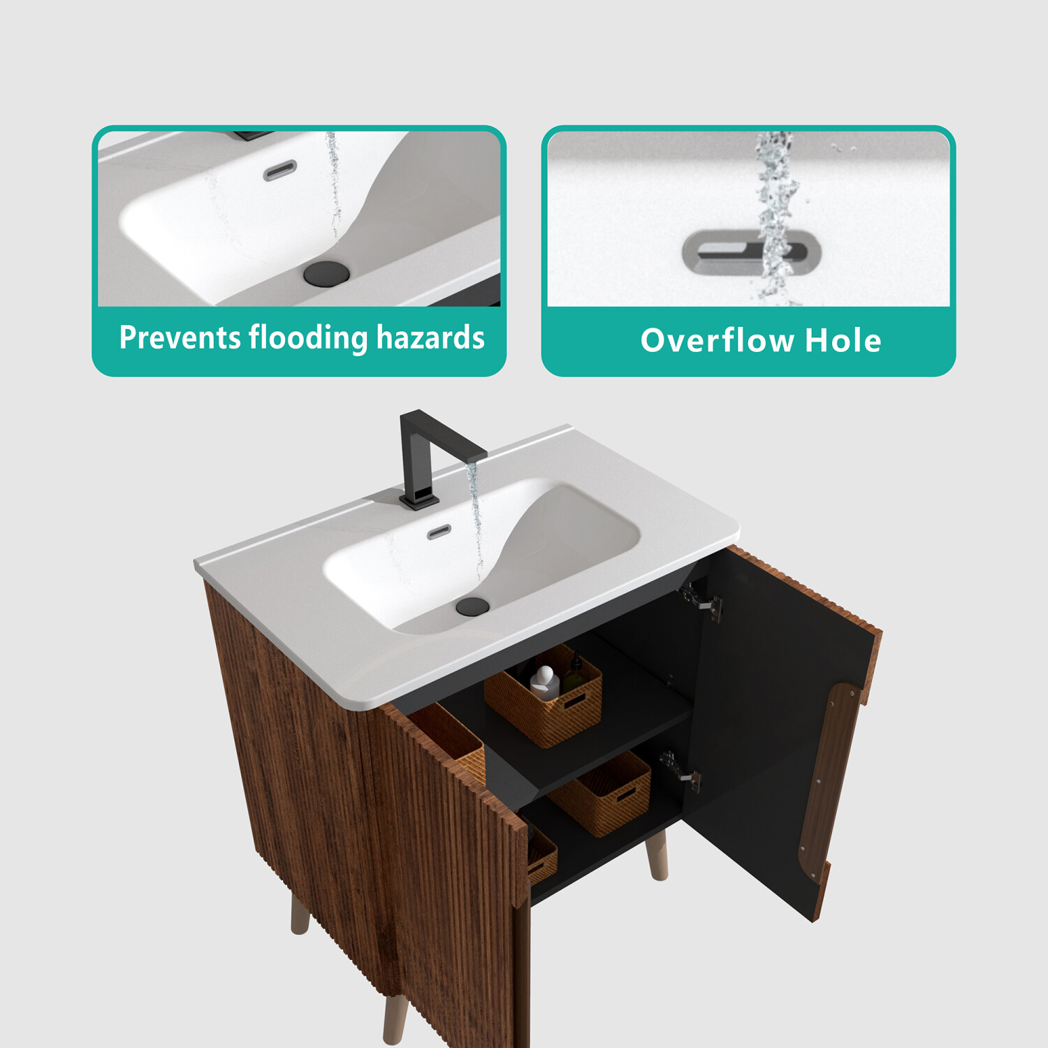 30″ Bathroom Vanity with Sink, Storage Freestanding Bath Vanity Cabinet, 2 Doors