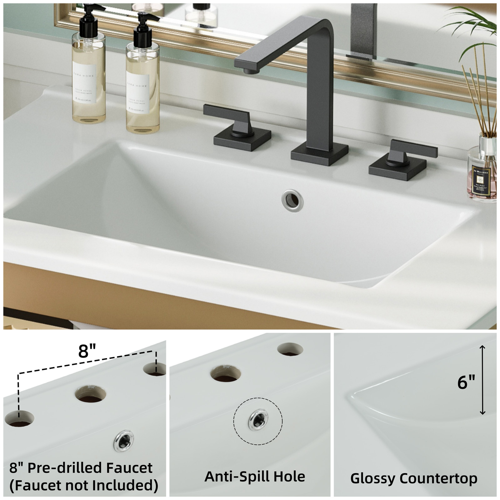 30″ Bathroom Vanity with Ceramic Sink Freestanding Bathroom Vanity w/2 Drawers