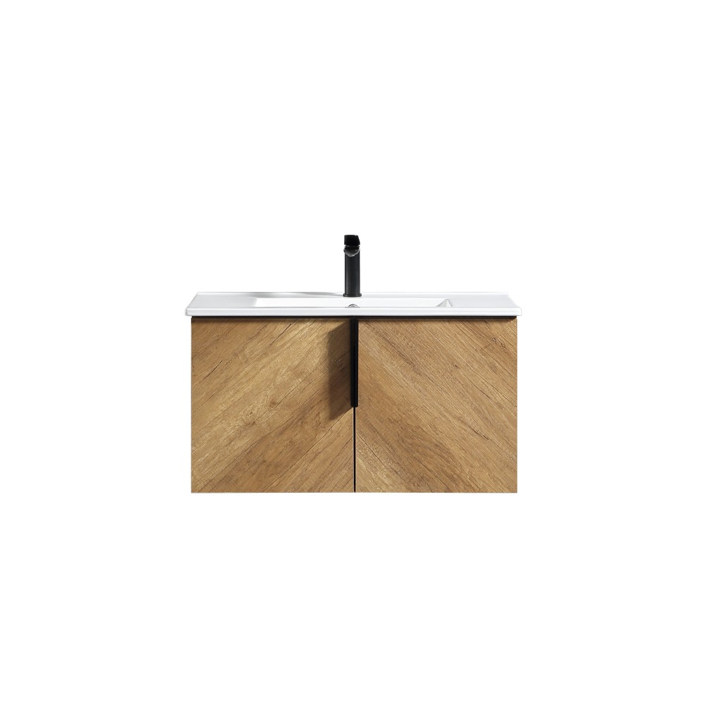 30 Inch Bathroom Vanity with Fluted Panel, Integrated Sink, Wall Mount