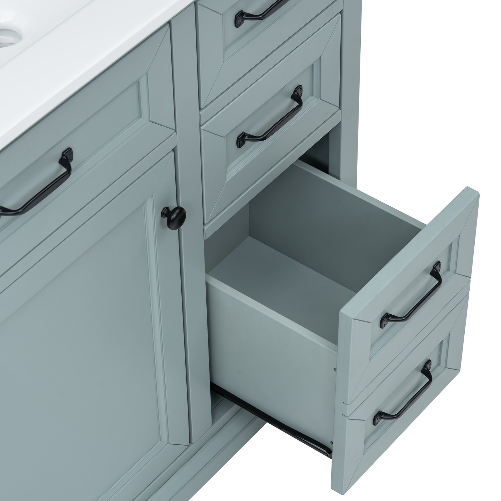 36″ Bathroom Vanity With Ceramic Sink Storage Drawers Doors 3 Faucet Holes