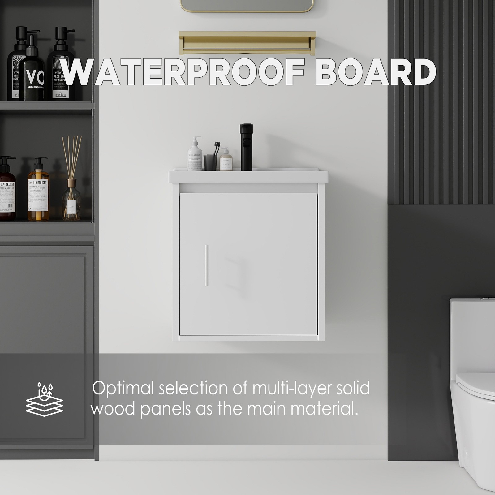 20″ Floating Bathroom Vanity Combo Wall Mounted Plywood Cabinet White