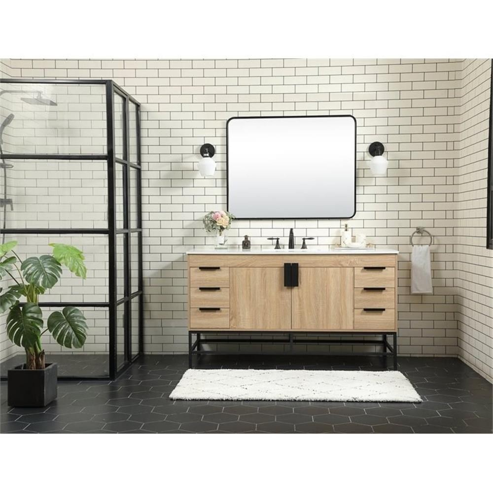 Pemberly Row 60″ Aluminum Alloy Iron Single Bathroom Vanity in Brown