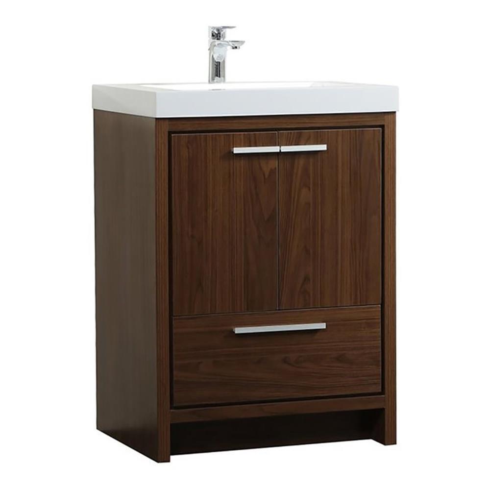Elegant Decor Wyatt 24″ Aluminum Alloy and MDF Single Bathroom Vanity in Walnut