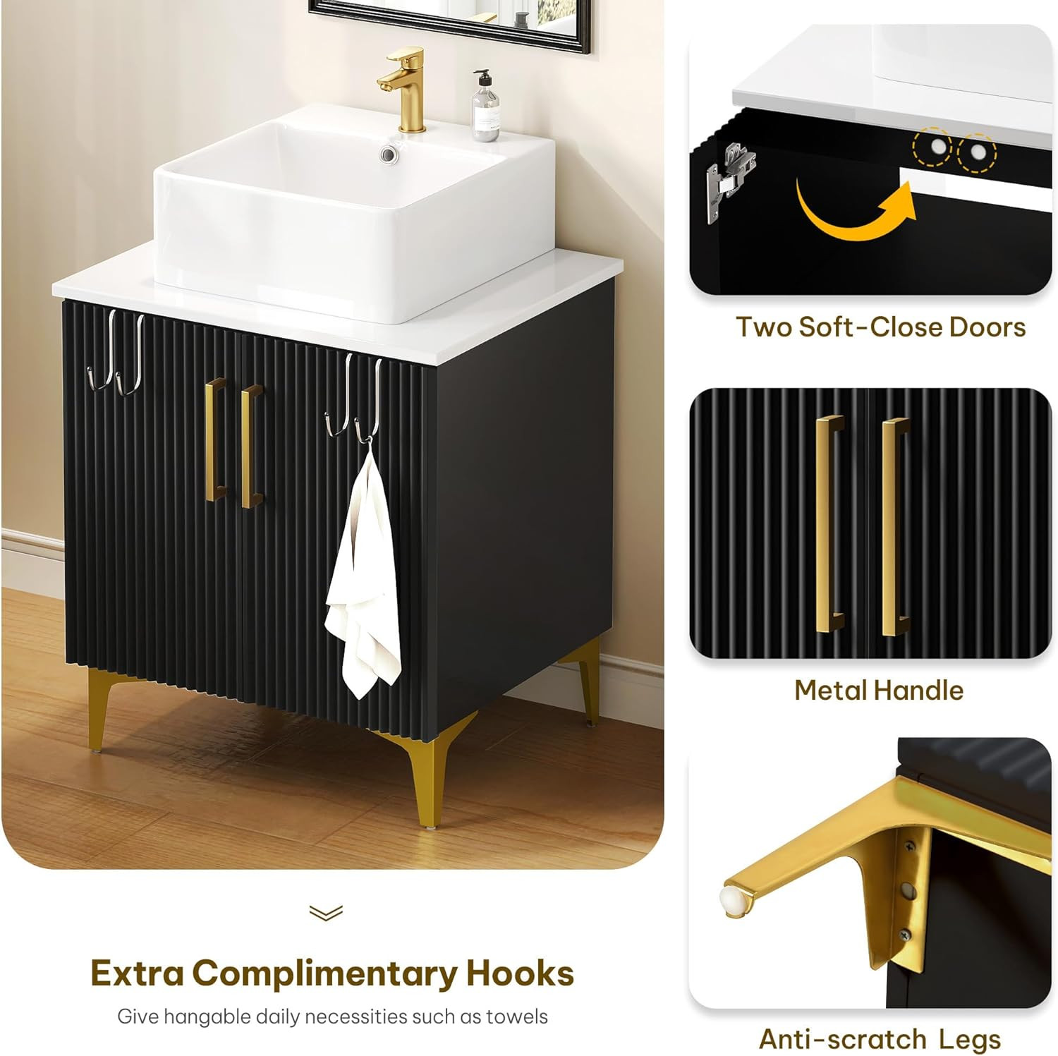 YITAHOME 24 Inch Bathroom Vanity with Vacuum Forming, Freestanding Storage Cabin