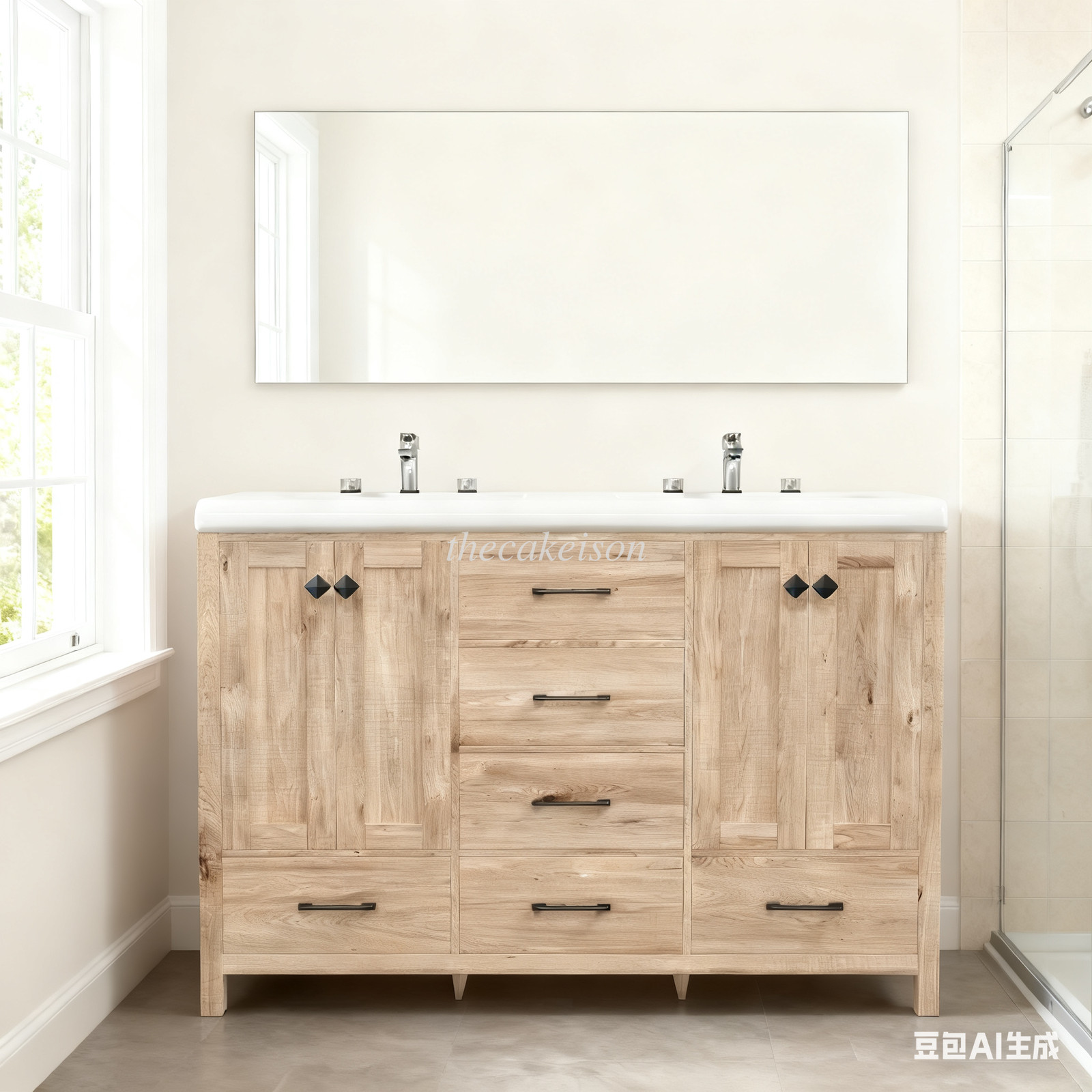 w/ Drawer 47.3″ Bathroom Vanity Vanity Top w/Double Sink Ceramic Freestandin