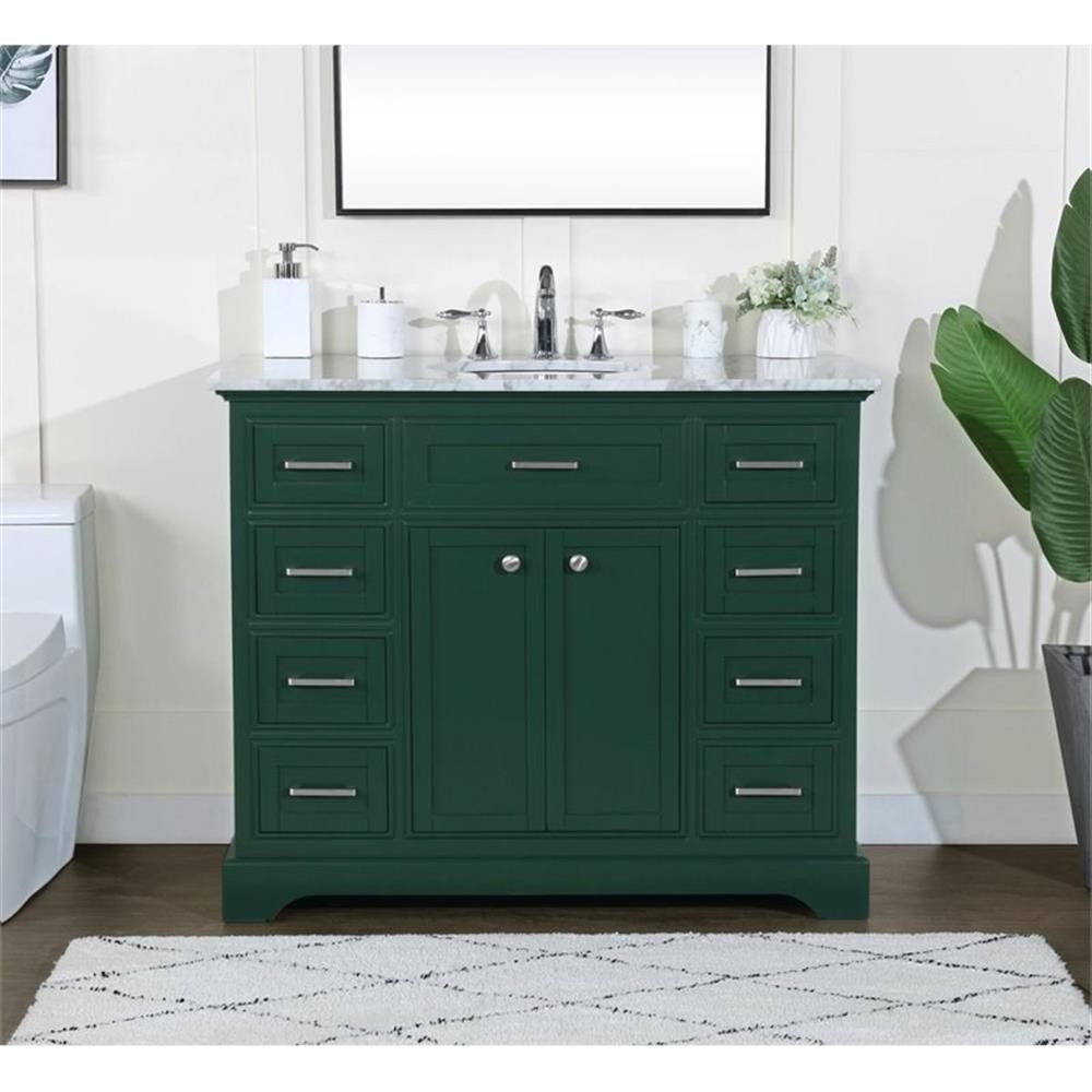 Elegant Decor Americana 42″ Metal MDF Marble Single Bathroom Vanity in Green