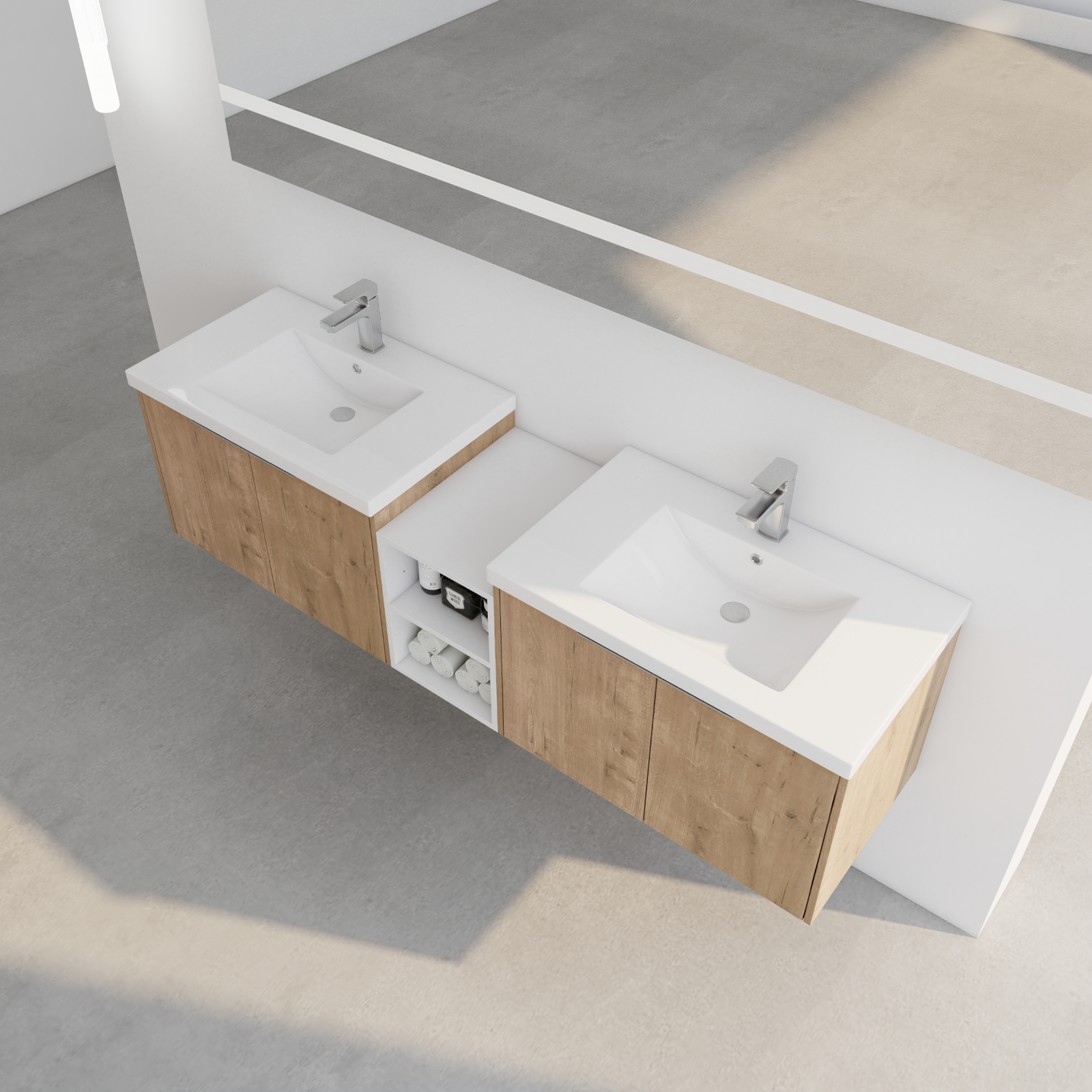 72″ Plywood Floating Wall Mounted Bathroom Vanity Cabinet W/ Dual Sink Shelves