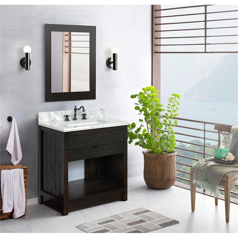 Plantation 31″ Solid Wood Rectangle Sink Vanity with White Carrara in Brown