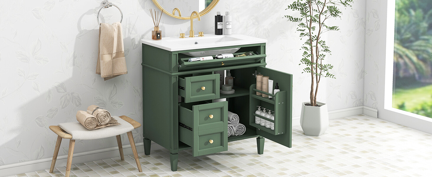 30” Bathroom Vanity with Top Ceramic Sink Modern Storage Cabinet with 2 Drawers