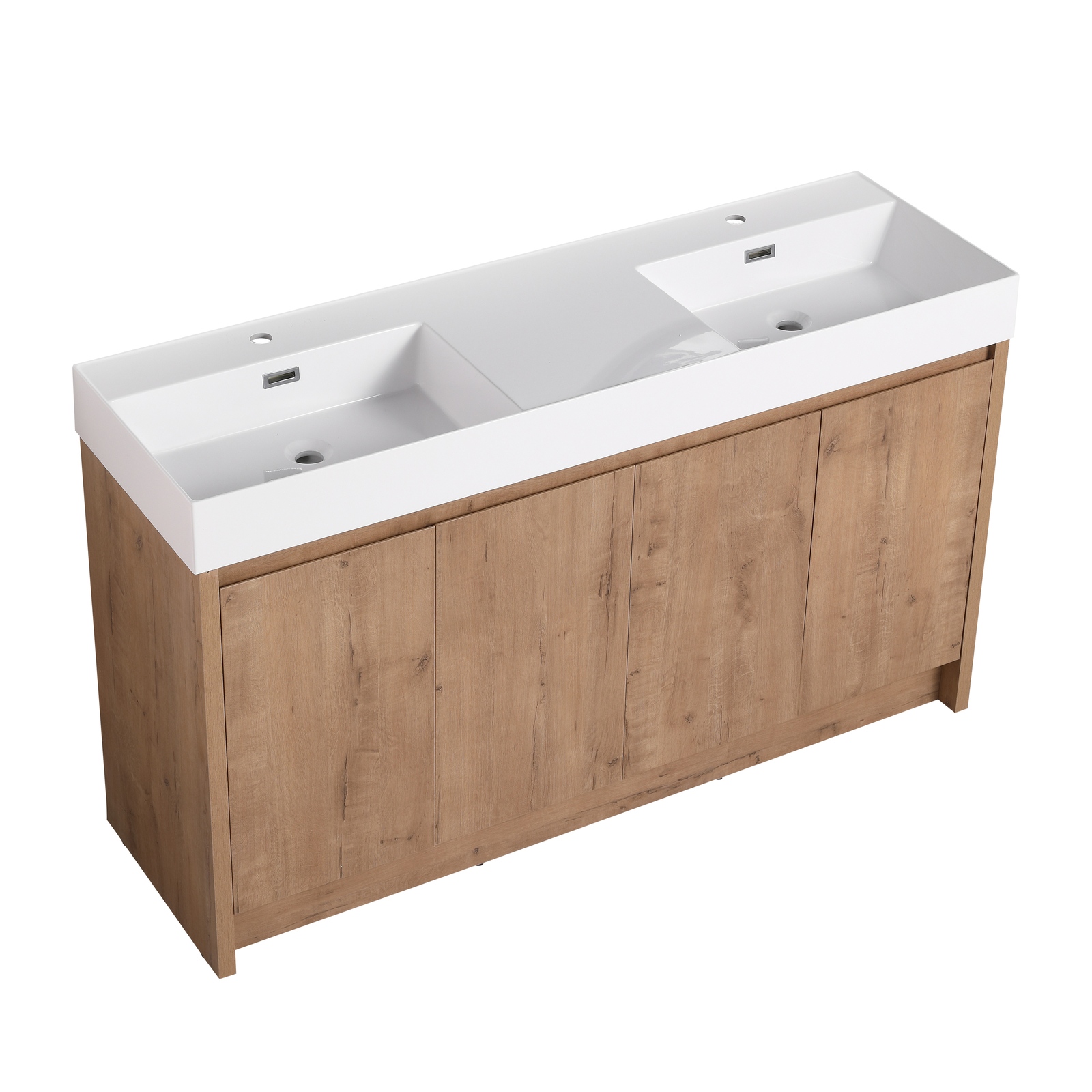 60 inch Freestanding Bathroom Vanity Cabinet Storage W/Dual Basin Sink +4 Doors