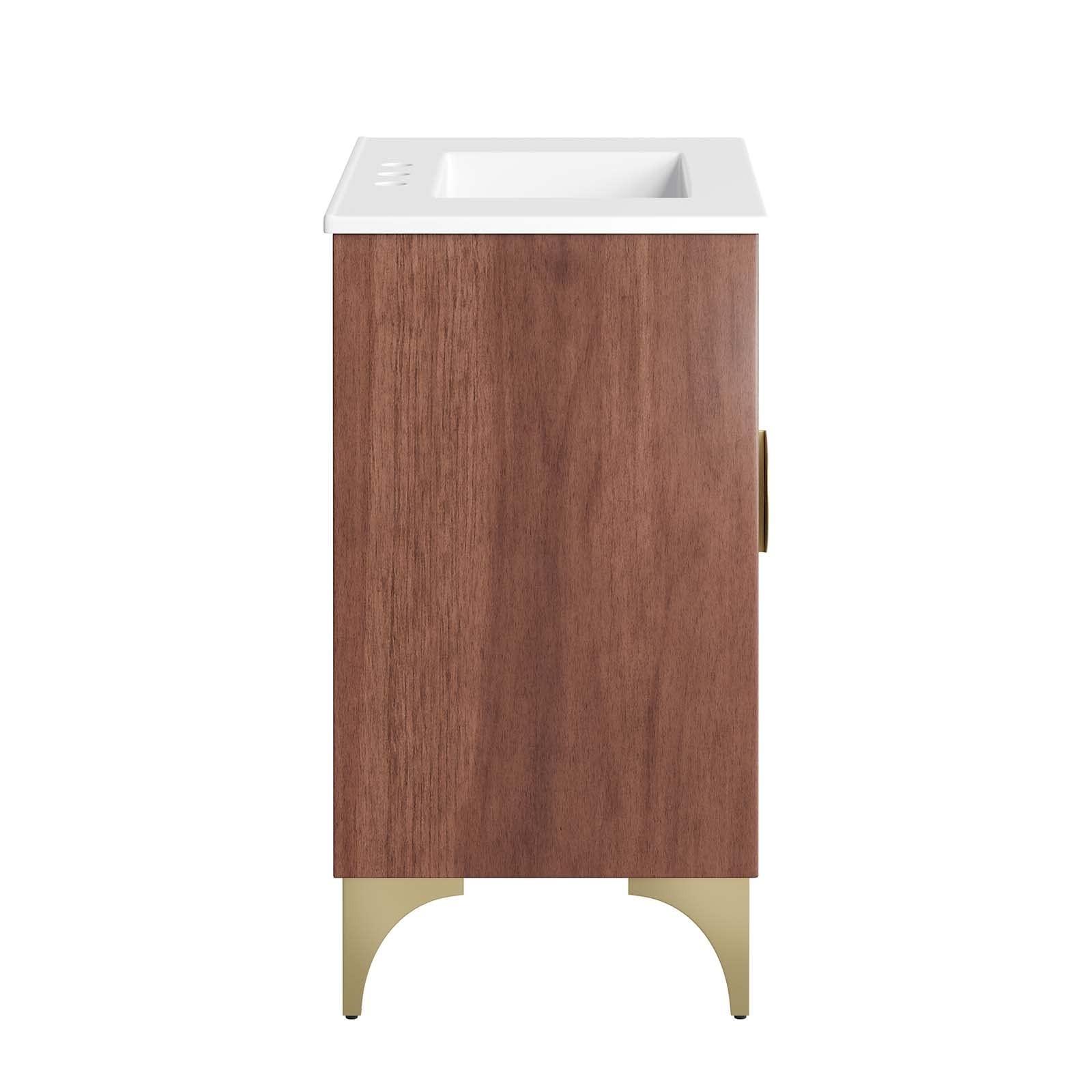 Pemberly Row 30″ Solid Mango Wood Bathroom Vanity in White/Walnut