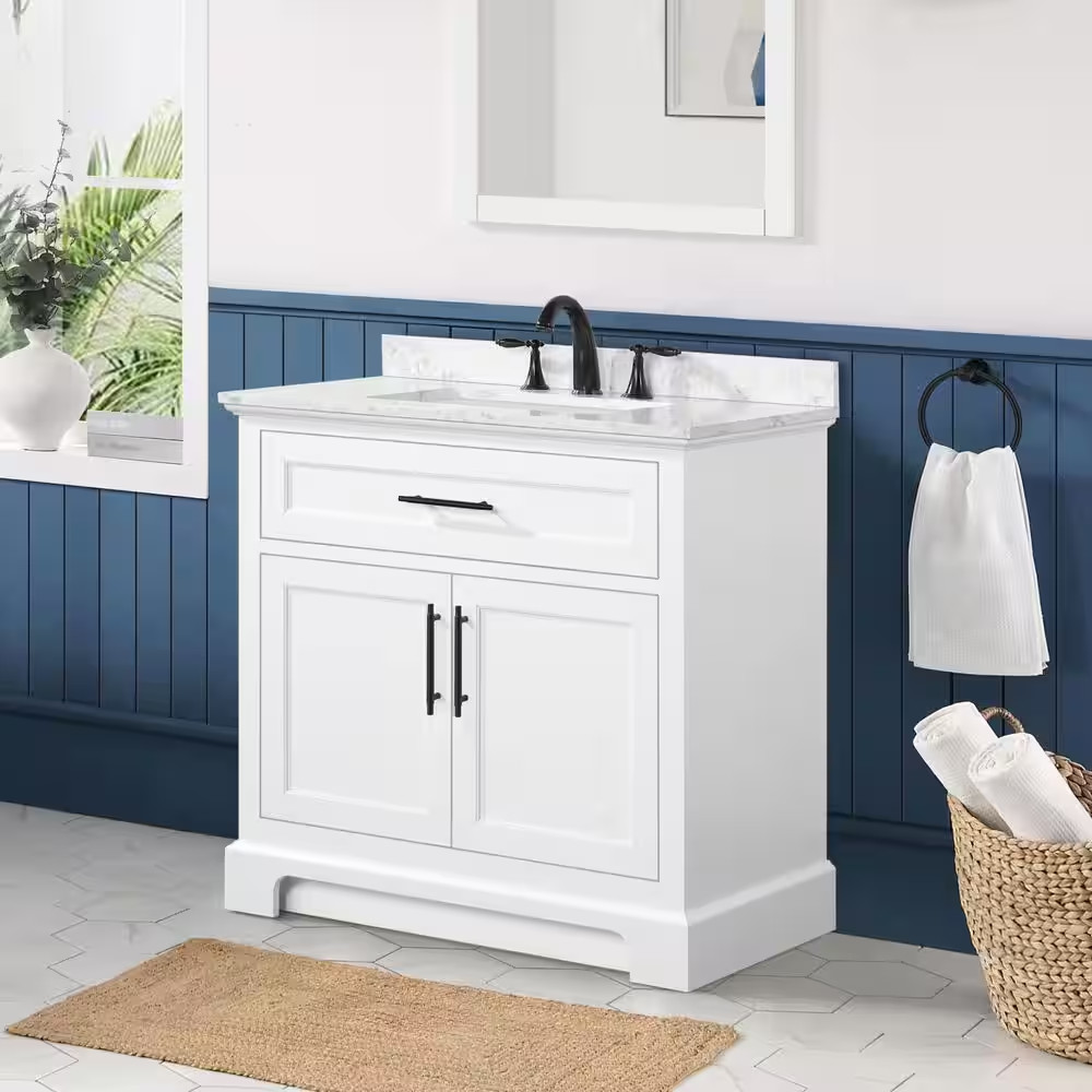 Doveton 36 In. Single Sink Freestanding White Bath Vanity with White Engineered
