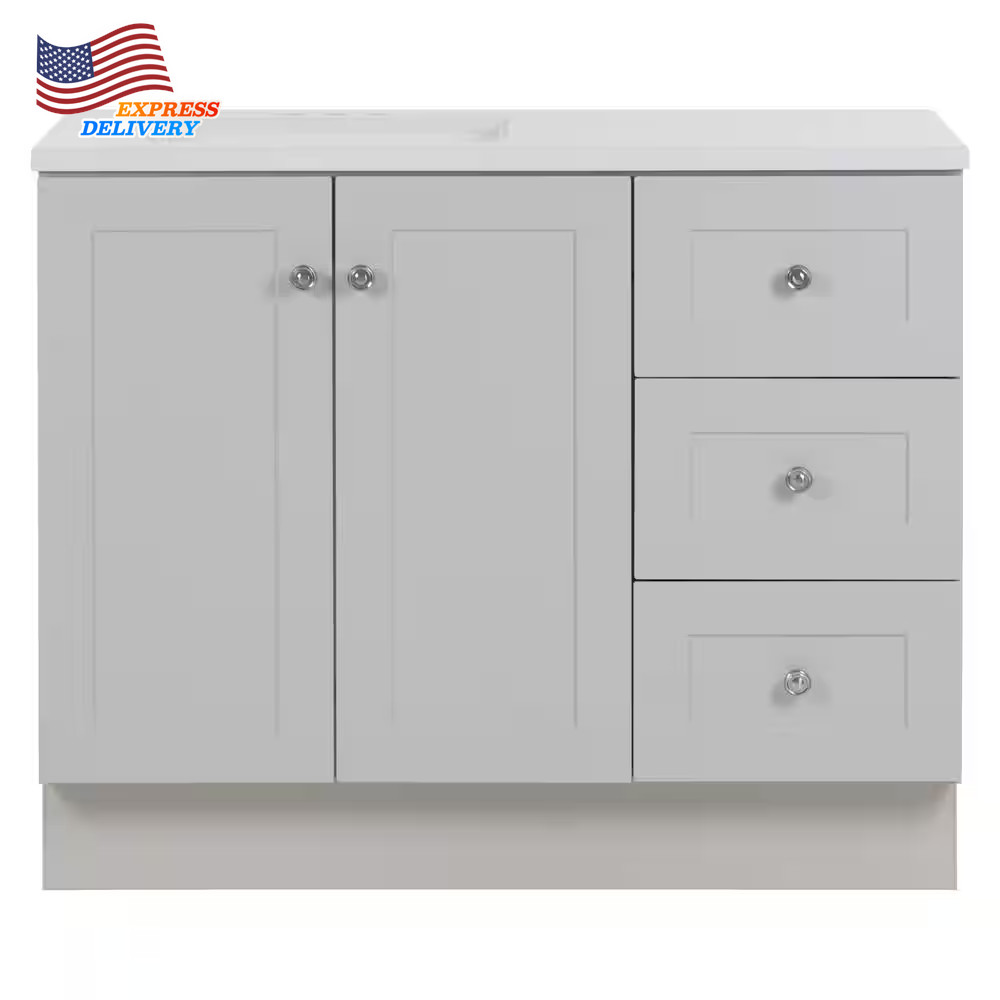 Bannister Single Sink Pearl Gray Bath Vanity with Granite-Look Colorpoint White