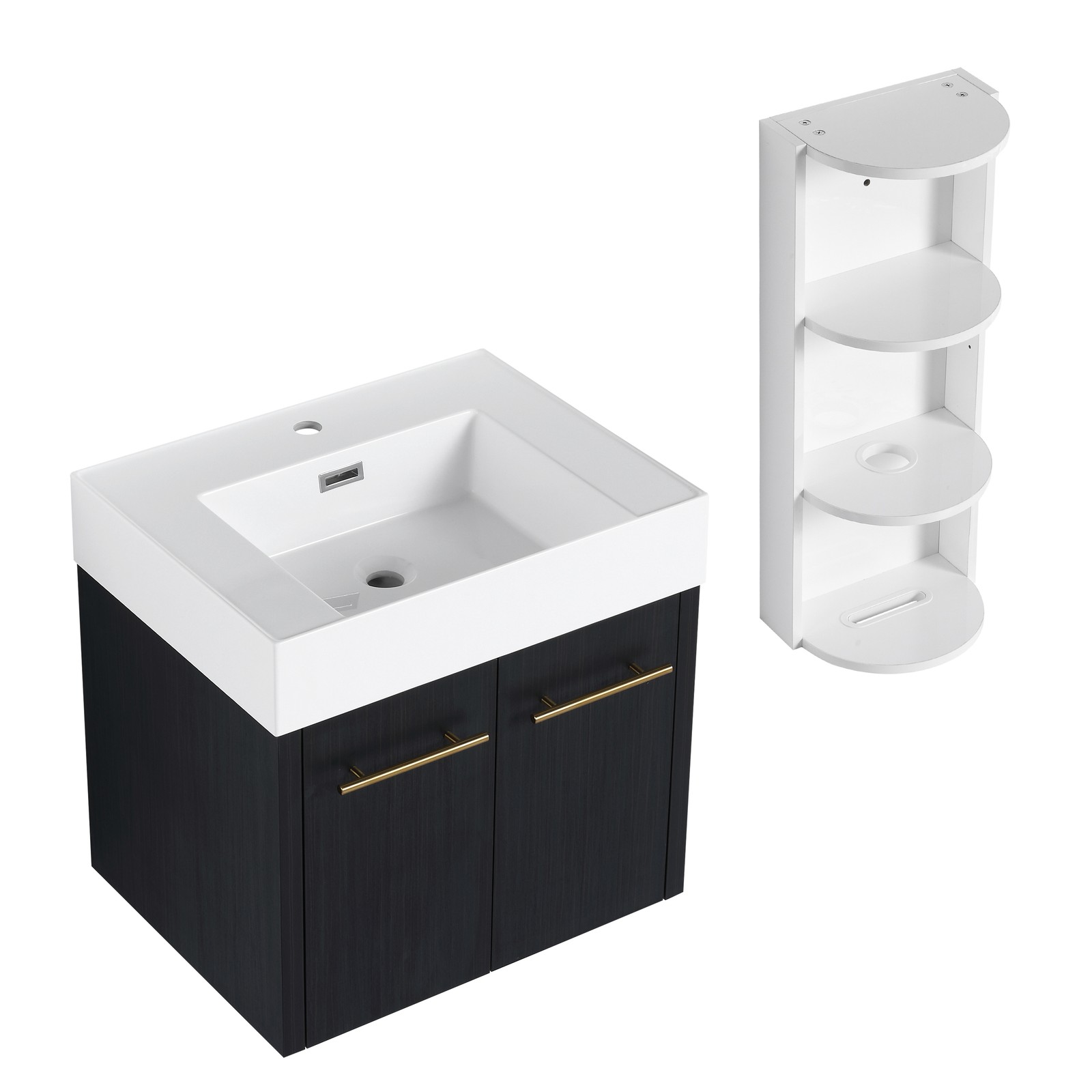 24In Plywood Wall-Mounted Bathroom Vanity W/Resin Sink Doors + Side Storage Rack