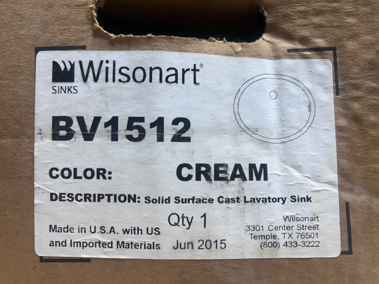Wilsonart Oval Vanity Undermount Solid Surface Sink BV1512 Cream with Overflow