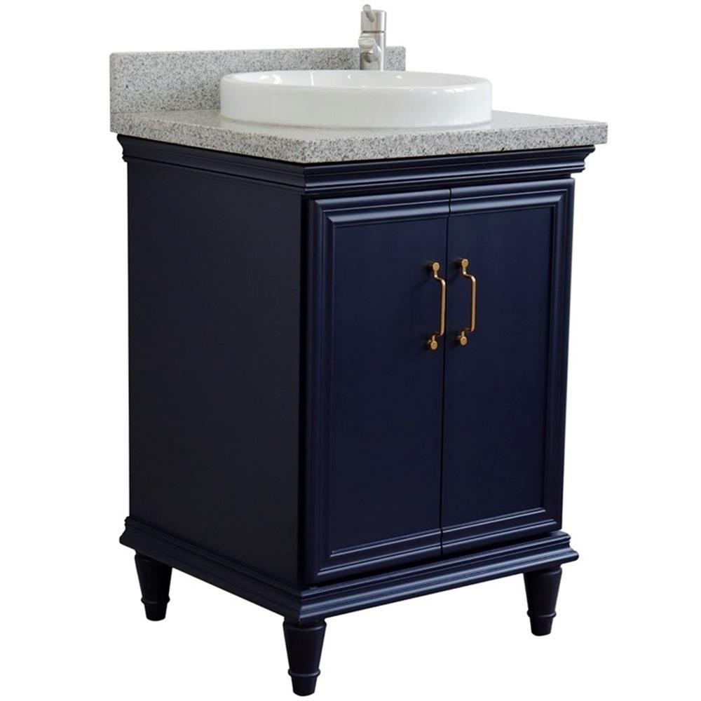 25 in. Single Wooden Vanity Blue with Gray Granite Round Sink