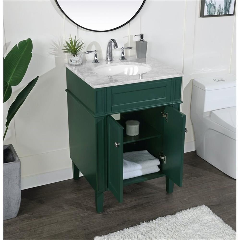 Elegant Decor Park Avenue 24″ Metal MDF Marble Single Bathroom Vanity in Green