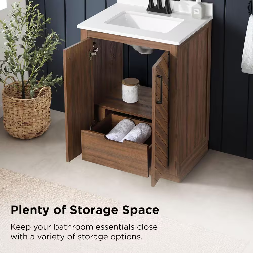 Huckleberry 24 In. Single Sink Freestanding Spiced Walnut Bath Vanity with White