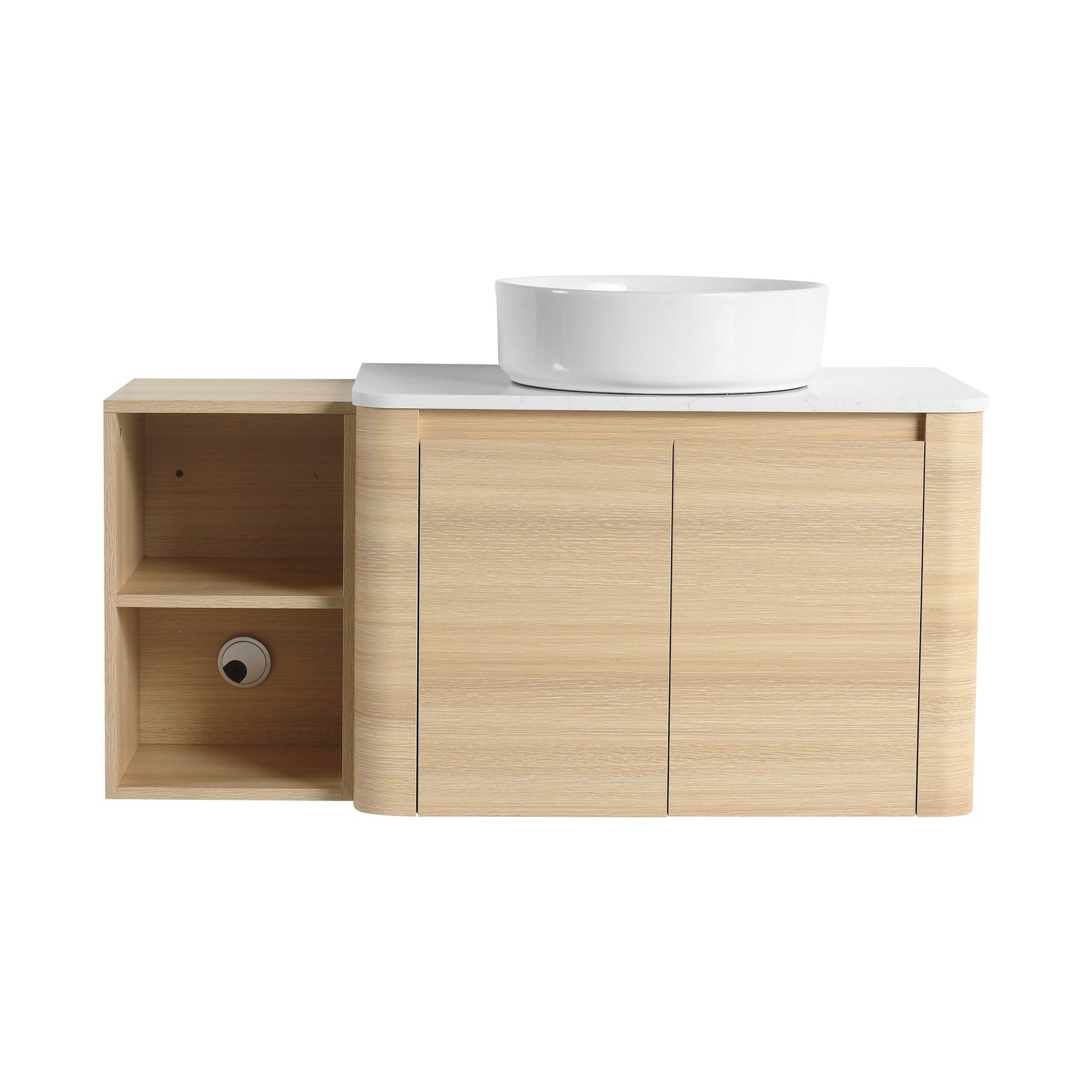 42in Plywood Floating Bathroom Vanity W/White Ceramic Basin Sink Storage Shelves