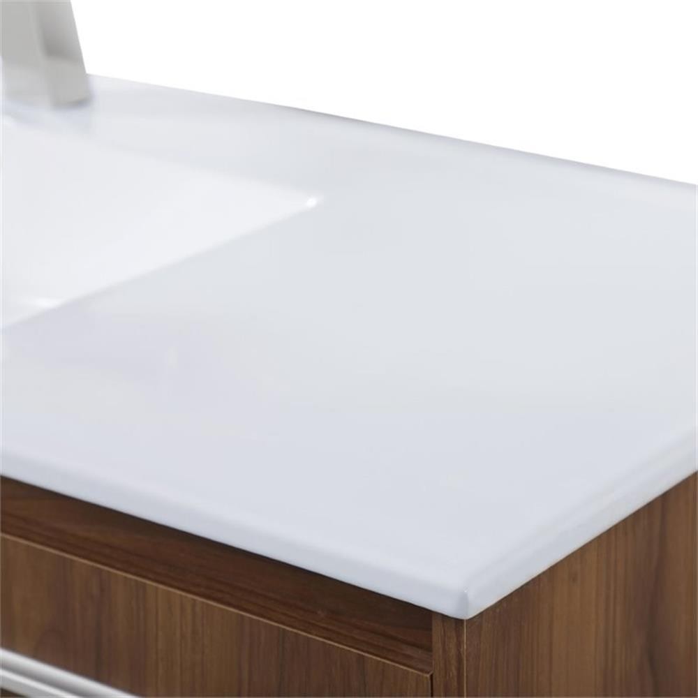 Pemberly Row 48″ Single Porcelain Top Floating Bathroom Vanity in Walnut