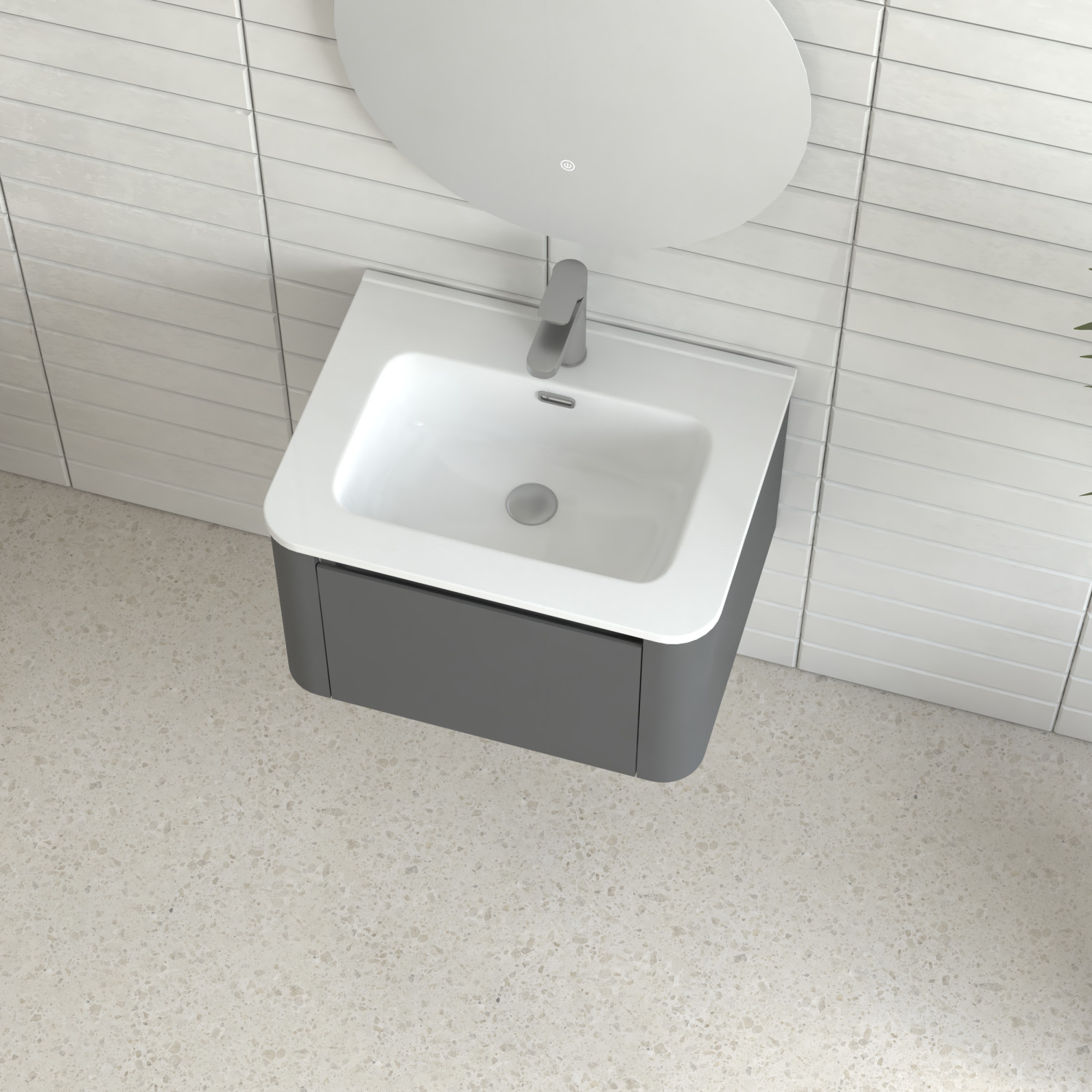 24″ Grey Floating Bathroom Vanity with White Ceramic Integrated Basin