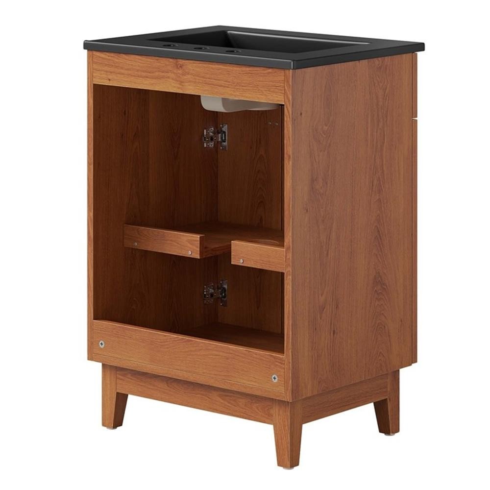 Pemberly Row 24″ Wood Bathroom Vanity with Tapered Legs in Black/Walnut